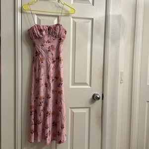 Asos floral pink satin midi dress